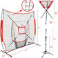 7'×7' Baseball Softball Practice Net,Baseball Backstop,with Batting Tee,Ball Caddy,for Hitting Pitching Batting Catching with Bow Frame,Bonus Strike Zone,Portable and Foldable