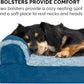 Furhaven Cooling Gel Dog Bed for Large Dogs w/ Removable Bolsters & Washable Cover, For Dogs Up to 95 lbs - Two-Tone Plush Faux Fur & Suede L Shaped Chaise - Marine Blue, Jumbo/XL
