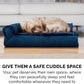 Furhaven Cooling Gel Dog Bed for Large Dogs w/ Removable Bolsters & Washable Cover, For Dogs Up to 125 lbs - Plush & Velvet L Shaped Chaise - Deep Sapphire, Jumbo Plus/XXL