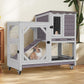 Rabbit Hutch 2-Story Wooden Bunny Cage with 2 Leak-Proof Sliding Trays, Chew-Proof Metal Mesh, Rainproof Cover, Indoor & Outdoor Guinea Pig House with Wheels - Grey