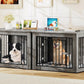 YITAHOME 76 Inch Double Dog Crate Furniture, XXL Dog Crate Furniture for 2 Dogs, Side End Table, Waterproof Top, Safety Corners, 2-in-1 Iron-Wood Fusion Dog Kennel Furniture for 2 Large Dogs,Greige