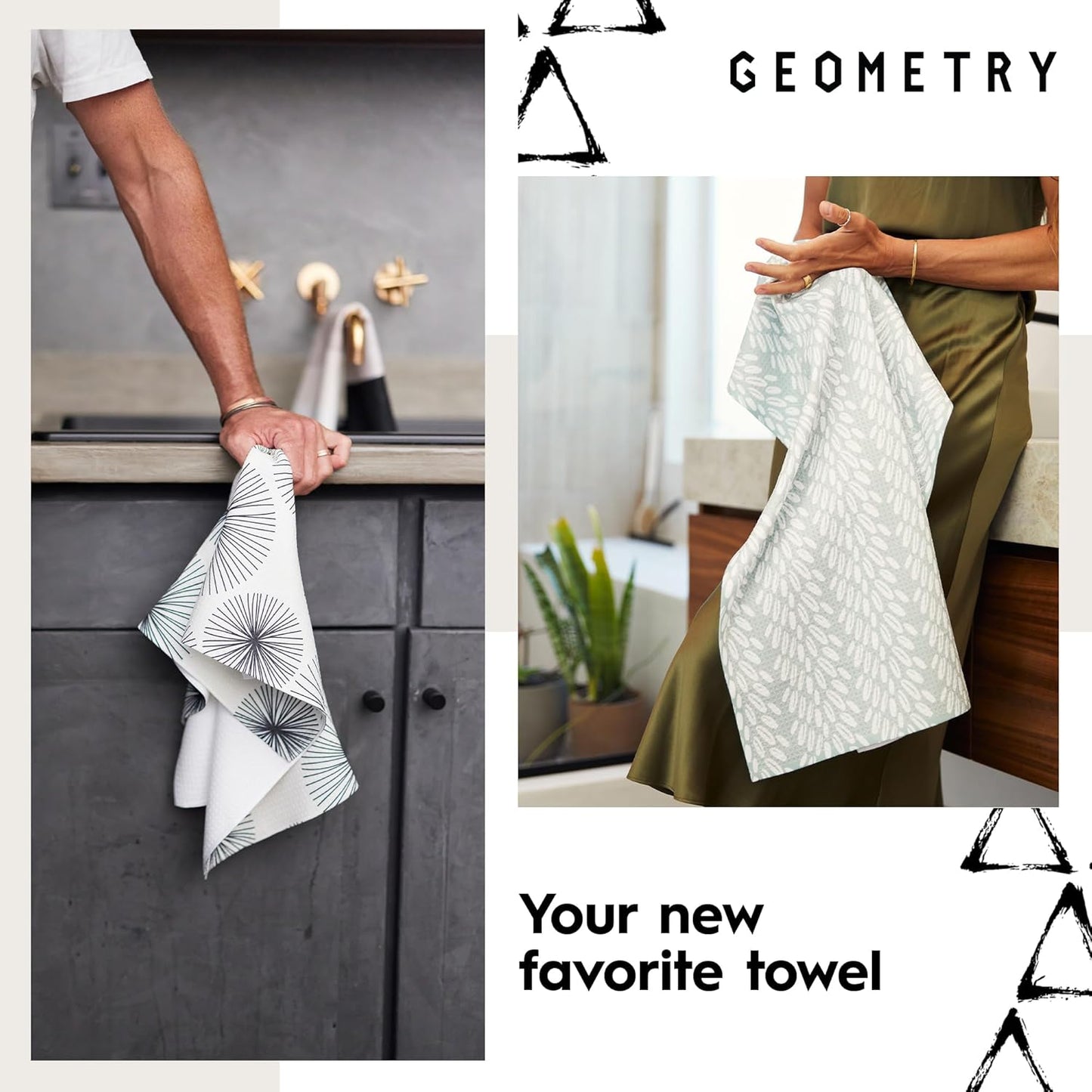 Evergreen Frost Geometry Tea Towel