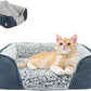 Miguel Washable Cat Bed for Indoor Cats With Removable Cushion, Easy to Wash Small Pet Sofa With Side, Rectangle Bolster Kitten Calming Cuddle Puppy Bed, Anti-Slip Bottom, Blue 20 Inch