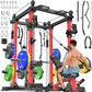 Power Cages Multi-Purpose Squat Rack with Cable Crossover System, Matching Weight Bench, Olympic Barbell Weight Set for Garage and Home Gyms