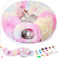 Odoland Cat Tunnels Bed with 20 Cat Toys for Indoor Cats, Plush Cat Couch Tunnel Bed for Kitten, Cat Cave Donut Tunnel - Detachable Soft Cat Bed and Variety Kitty Toy Set, Pink