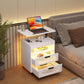 HNEBC Nightstand Set of 2, LED Nightstand with Wireless Charging Station/USB Ports,Smart Nightstand Has Adjustable Rotary Workstation with 2 Drawers,Modern Bedside Table for Bedroom Furniture(White)