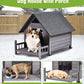 GUTINNEEN Insulated Dog House Outdoor, Waterproof Dog Kennel with Anti-Bite Design, Asphalt Roof, Elevated Base, PVC Curtain, for Small to Medium Dogs - Grey