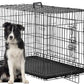 FDW Dog Crate for Large Dogs 48 Inch Folding Metal WirePet Cage Double Door W/Divider Panel Indoor Outdoor Kennel Leak-Proof Plastic Tray,Black