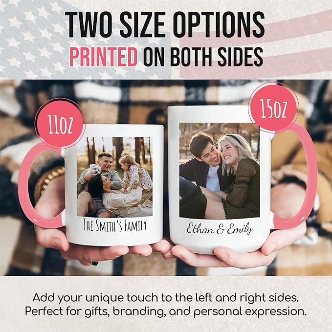 Custom Mug Upload Your Picture Personalized Coffee Mug with Photo Text Name Customized Cup Unique Ideas Gifts for Men Women Mom Dad Girlfriend Boyfriend Friend Family (Pink, 15oz)
