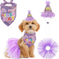 SCENEREAL Dog Birthday Bandana Hat with Dress Girl Set Party Supplies Plaid Puppy Birthday Outfit Cute Dog Tutus for Small Medium Lage Dogs, Purple Plaid