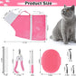 JULMELON Cat Washing Bag 10 PCS Set, Adjustable Cat Shower Net Bag and Pet Grooming Brush with Nail Clipper Nail File Hair Combs Tick Tool Nail Caps for Bathing Nail Trimming Examination(Pink+Grey)