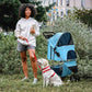 MoNiBloom 3 Wheels Pet Dog Cat Stroller for Small Medium Dogs Cats, Lightweight Foldable Jogger Stroller w/Storage Basket and Cup Holder, Mint Green