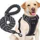 No Pull Harness with A Free Heavy Duty 5ft Leash for Medium Large Dog Adjustable Reflective Oxford Easy Control (L (Neck: 18"-25.5", Chest: 24.5"-33"), Black Harness+Leash)
