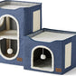 Bedsure 2 Story Cat House - Cat Condos for Indoor Cats with Scratch Pad and Fluffy Ball Hanging, Small Pet Cave Furniture Hideaway for Multi Pets, 18x14x23 inches, Blue