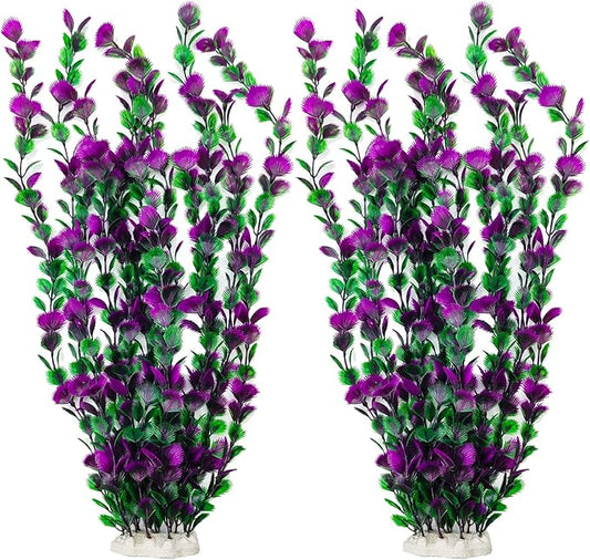 20.47 Inch Tall Aquarium Plants – Large Lifelike Artificial Fish Tank Decorations, 2 Pcs Fish Tank Plants Plastic，Durable & Safe for Freshwater/Saltwater Aquariums (Purple (Style C))