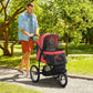 PawHut 3 Wheels Pet Stroller for Small and Medium Dogs, Foldable Cat Stroller Jogger with Adjustable Canopy, Safety Tether, Cushion, Storage Basket, Red