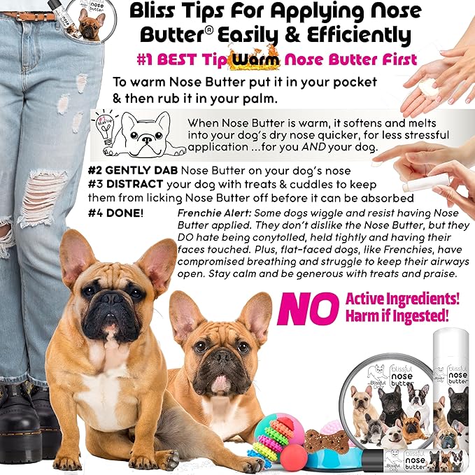 The Blissful Dog French Bulldog Pied Nose Butter for Dry, Cracked Skin, Lick-Safe Dog Nose Balm with Moisturizing Shea Butter, Almond, Olive, and Essential Oils, Pet Supplies, Uncented, 2 oz.