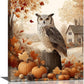 Fall Owl Wall Art Autumn Pumpkin Leaves Wall Decor Rustic Canvas Print Farmhouse Pictures Painting Print Framed Artwork Decorations Gifts for Living Room Bathroom Bedroom Office 16"x20"