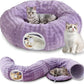 Bubble Cat Tunnel for Indoor Cats, Round Peekaboo Cave Toy with Dangling Balls, Donut Tunnel Bed with Circle Mat for Puppy Kitten Rabbit, Dusty Purple