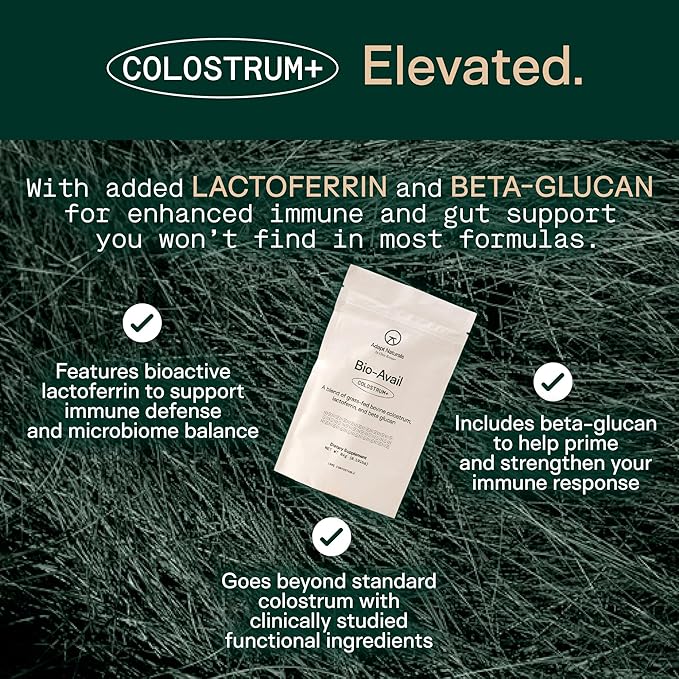Adapt Naturals Colostrum Supplement with Lactoferrin & Beta-Glucan, Bio-Avail Grass Fed Bovine Colostrum Powder for Gut Health, Immune Support & Vitality | Non-GMO, 2500mg, Unflavored - 60 Days Supply