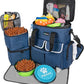 PetAmi Dog Travel Bag Pet Supplies Accessories Organizer for Traveling, Camping, Weekend; Cat Pet Travel Bag Kit Includes 2 Food Storage Containers, 2 Collapsible Bowls, 1 Feeding Mat (Navy Blue)