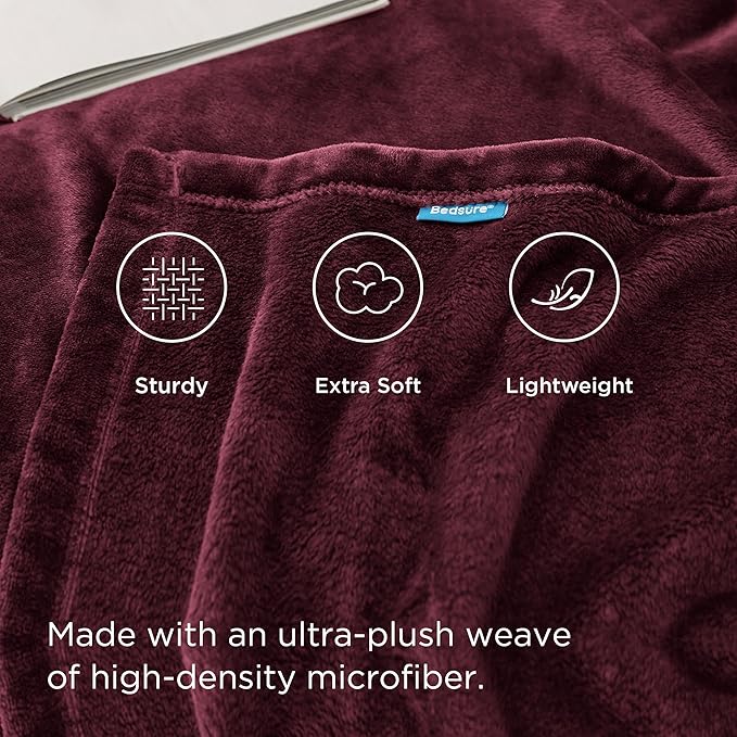 Bedsure Fleece Blanket Twin Size Burgundy - 300GSM Lightweight Plush Fuzzy Cozy Soft Warm Blanket for Bed, Sofa, Couch, Travel, Camping, 60x80 inches