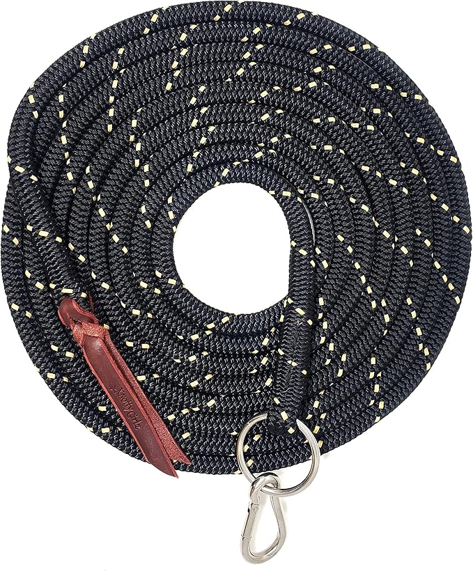 22' Long Line with SS O Ring and Carabiner (Black with Beige)