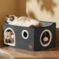 Bedsure Large Cat Beds for Indoor Cats - Extra Wide Cat Cube House for Small Pet with Fluffy Ball Hanging and Scratch Pad, Foldable Pet Cave Hideaway for Multiple Cats, 23.6x16.9x13 inches, Dark Grey