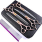 Fenice Peak 7‘’ Professional Dog Grooming Scissors Set Rose Gold 440C Stainless Steel Straight Thinning Curved Chunker Shears 4pcs Set for Pet Grooming Services Dogs and Cats