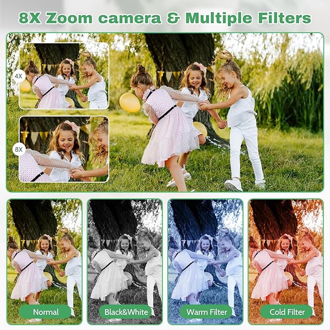 Digital Camera FHD 1080P Video & 8X Digital Zoom - Compact Point and Shoot Digital Camera with 2.4" Screen, 800mAh Rechargeable Battery - Portable Small Camera for Kids Teens Girls Boys(Silver)