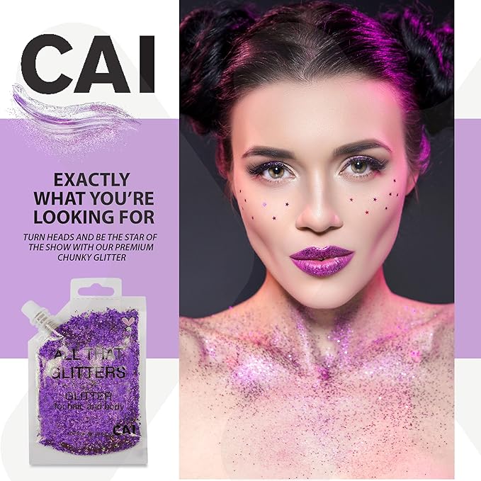 Hair Glitter Gel – Body Glitter for Kids and Women – Iridescent Cosmetic-Grade Gel w/Moon & Stars for Hair, Body & Face, Applies Smoothly w/o Glue & Washes Off Easily, 3 Oz - Purple/Silver 2Pack