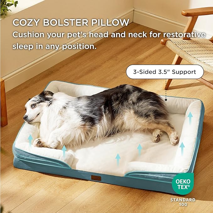 Bedsure XL Orthopedic Dog Bed for Extra Large Dogs - Washable XLarge Dog Cat Bed Waterproof, Comfort Dogs Couch Sofa with Washable Removable Cover, Pet Bed with Nonskid Bottom, Dune Haze Blue, 42"