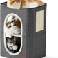 Bedsure 2 Story Cat House - Cat Condos for Indoor Cats with Scratch Pad and Fluffy Ball Hanging, Small Pet Cave Furniture Hideaway for Multi Pets, 18x14x23 inches, Dark Grey