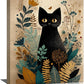 Boho Black Cat Wall Art Kitten Botanical Wall Decor Mid Century Modern Canvas Painting Print Minimalist Pictures Artwork Framed Decorations Gifts for Cat Lover Bathroom Nursery Living Room Bedroom Kitchen 12"x16"