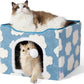 LE SURE Indoor Cat Beds Kitten House - Large Cat Cave for Pet Cube with Fluffy Ball Hanging, Foldable Small Aminal Hideaway, 17 Inches, Cozy Clouds Blue
