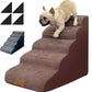 Dog Stairs & Pet Ramp for Small/Large Dogs to High Beds/Couches - 5 Steps 24-inch Height for 18-30 inch Furniture, 2 Washable Covers (Brown, Grey), Non-Slip Balanced 33D Design for Old Dogs & Cats