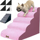 Dog Stairs & Pet Ramp for Small/Large Dogs to High Beds/Couches - 5 Steps 24-inch Height for 18-30 inch Furniture, 2 Washable Covers (Pink, Grey), Non-Slip Balanced 33D Design for Old Dogs & Cats