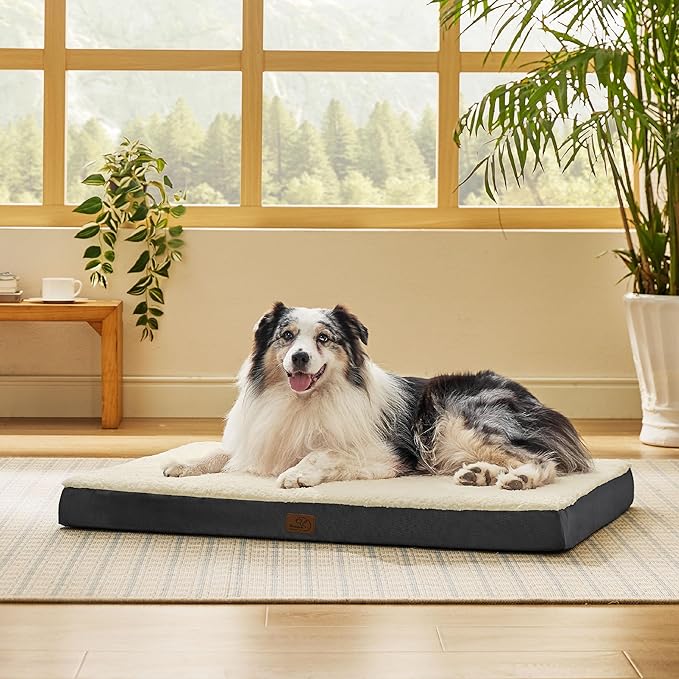 Bedsure XL Dog Bed for Crate - Large Orthopedic Flat Pet Beds with Removable Washable Cover, Egg Crate Foam Crate Mat, Suitable for Pet Up to 90 lbs