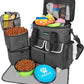 PetAmi Dog Travel Bag Pet Supplies Accessories Organizer for Traveling, Camping, Weekend; Cat Pet Travel Bag Kit Includes 2 Food Storage Containers, 2 Collapsible Bowls, 1 Feeding Mat (Dark Gray)