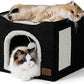 Bedsure Cat Beds for Indoor Cats - Large Cat Cave for Pet Cat House with Fluffy Ball Hanging and Scratch Pad, Foldable Cat Hideaway, 16.5x16.5x13 inches, Black