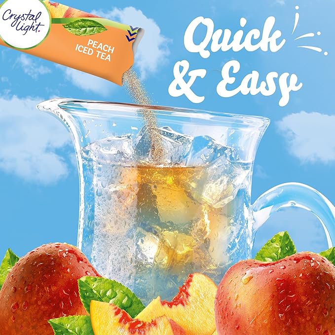 Crystal Light Peach Iced Tea Artificially Flavored Powdered Drink Mix, 72 ct Pack, 12 Canisters of 6 Pitcher Packets