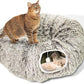 Cat Donut Bed with Washable Cushion – Cat Caves for Indoor Cats – Collapsible Donut Bed with Peekaboo Pet Tunnel Toy – Cozy Hideout for Kittens, Ferrets, Rabbits & Dogs - Brown