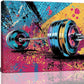 Gym Wall Art Weightlifting Fitness Canvas Wall Decor Barbell Sports Training Pictures Painting Banksy Street Graffiti Print Artwork Framed Decorations Gifts for Sports Lovers Gym Living Room Bedroom 16"x20"