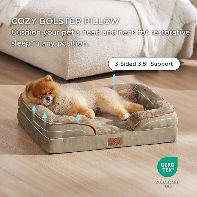 Bedsure Orthopedic Dog Beds for Small Dogs - Washable Small Dog Cat Bed Waterproof, Comfort Pet Couch Sofa with Washable Removable Cover, Pets Bed with Nonskid Bottom, Hazel, 24"