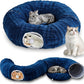 Bubble Cat Tunnel for Indoor Cats, Round Peekaboo Cave Toy with Dangling Balls, Donut Tunnel Bed with Circle Mat for Puppy Kitten Rabbit, Navy Blue