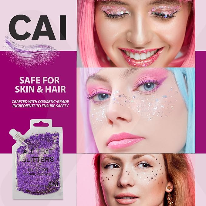 Hair Glitter Gel – Body Glitter for Kids and Women – Iridescent Holograph Cosmetic-Grade Gel w/Moon & Stars for Hair, Body & Face, Applies Smoothly w/o Glue & Washes Off Easily, 3 Oz - Rose 1Pack