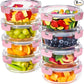 Sorbus 16pc Glass Meal Prep Containers Set – 8 Round 32oz Containers with Airtight Lids – Freezer, Dishwasher, Oven Safe – Reusable Food Storage Bowls, 4 Cup Capacity for Meal Prep and Storage, Pink