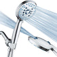 Hotel Spa AquaCare High Pressure 8-Mode Handheld Shower Head - Anti-clog Nozzles, Built-in Power Wash to Clean Tub, Extra Long 6 ft. Stainless Steel Hose, Wall & Overhead Brackets