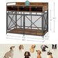 Dog Crate Furniture, 48" Heavy Duty Wooden Dog Crate End Table, XL Dog Kennel Furniture Large Breed, Decorative Dog Kennel Indoor with 3 Drawers & Steel Tubes 48" L x28 W x38 H (Rustic Brown)