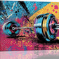 Gym Wall Art Weightlifting Fitness Canvas Wall Decor Barbell Sports Training Pictures Painting Banksy Street Graffiti Print Artwork Framed Decorations Gifts for Sports Lovers Gym Living Room Bedroom 12"x16"